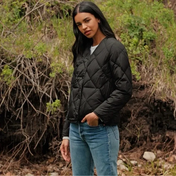 $425 Jenni Kayne Park Down Jacket Quilted Snap Button Classic Black XS - Picture 1 of 10